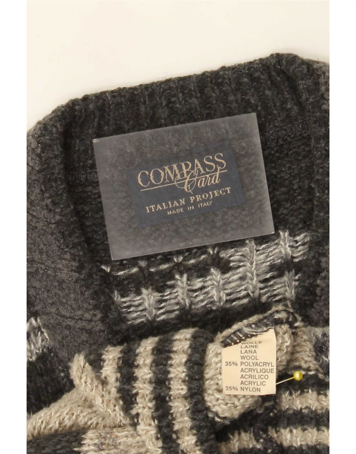 Męski sweter z dekoltem w kształcie litery V COMPASS CARD IT 52, duży, szary, geometryczny