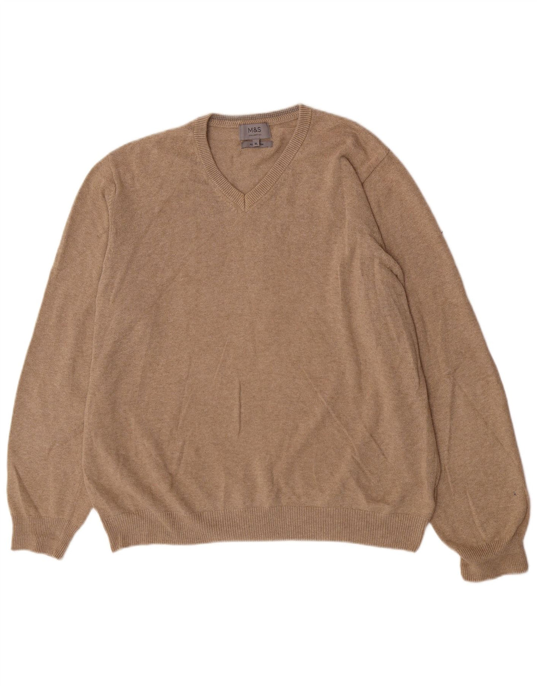 Marks & Spencer Męski sweter z dekoltem w kształcie litery V, XL, beżowy, bawełniany