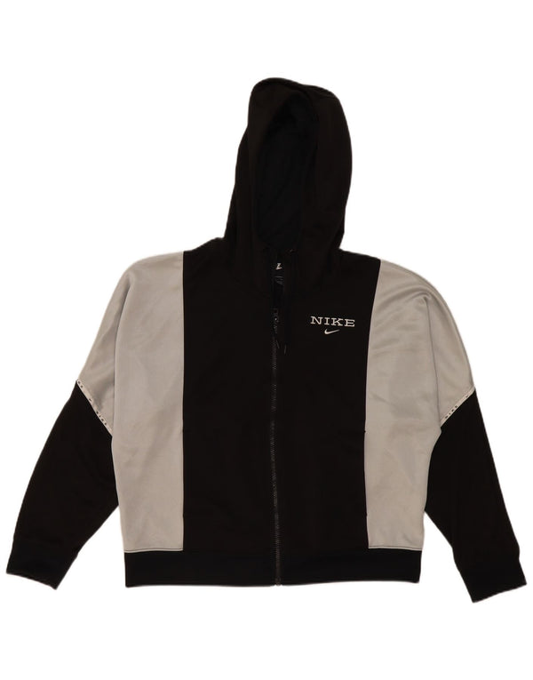 Damski sweter oversize z kapturem i zamkiem błyskawicznym Nike, UK 10, mały, czarny, z blokami kolorów