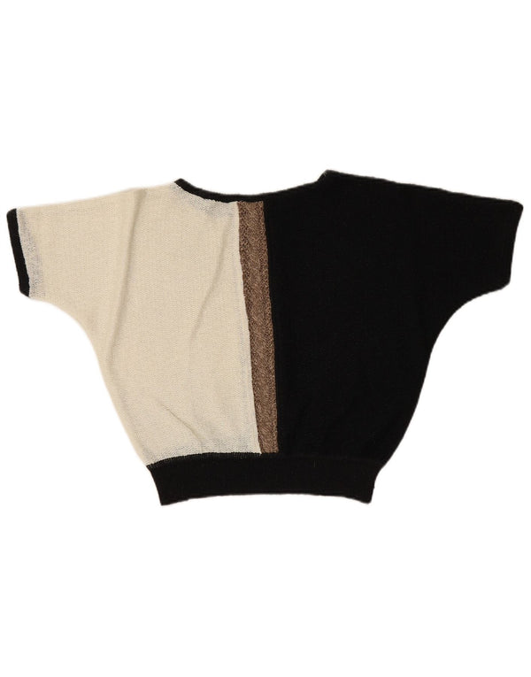 Vintage Womens Boat Neck Jumper Sweater UK 14 Medium Black Colourblock