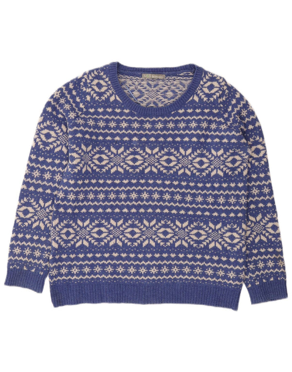 Marks & Spencer Damski sweter z dekoltem w łódkę UK 14, duży niebieski Fair Isle