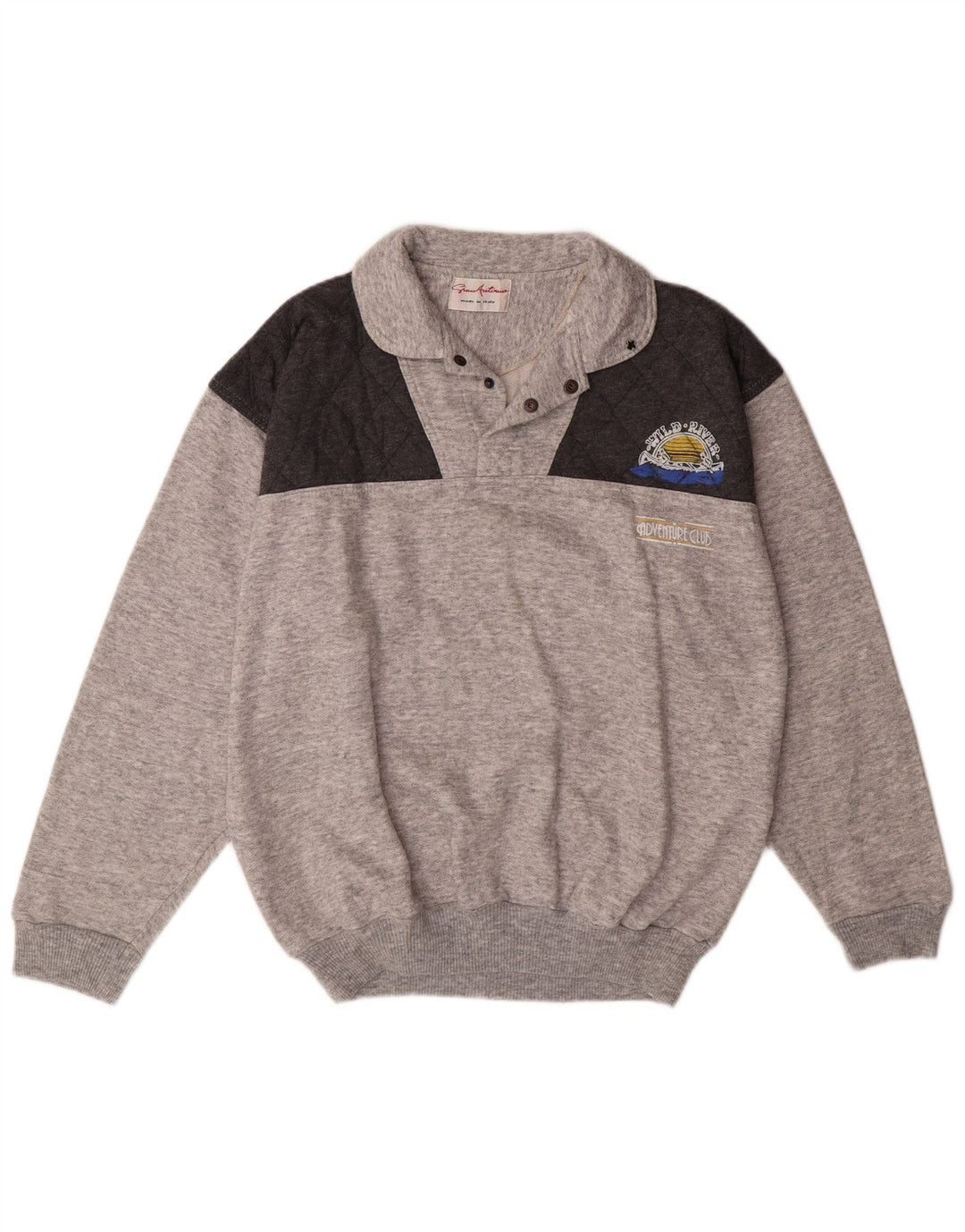 Męska bluza z kapturem w stylu VINTAGE, duża, szara, z blokami kolorów, bawełniana