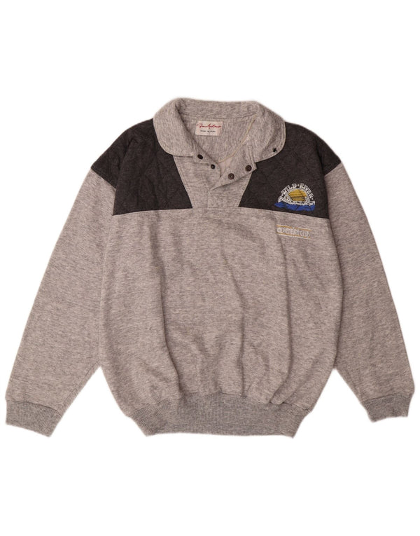 Męska bluza z kapturem w stylu VINTAGE, duża, szara, z blokami kolorów, bawełniana