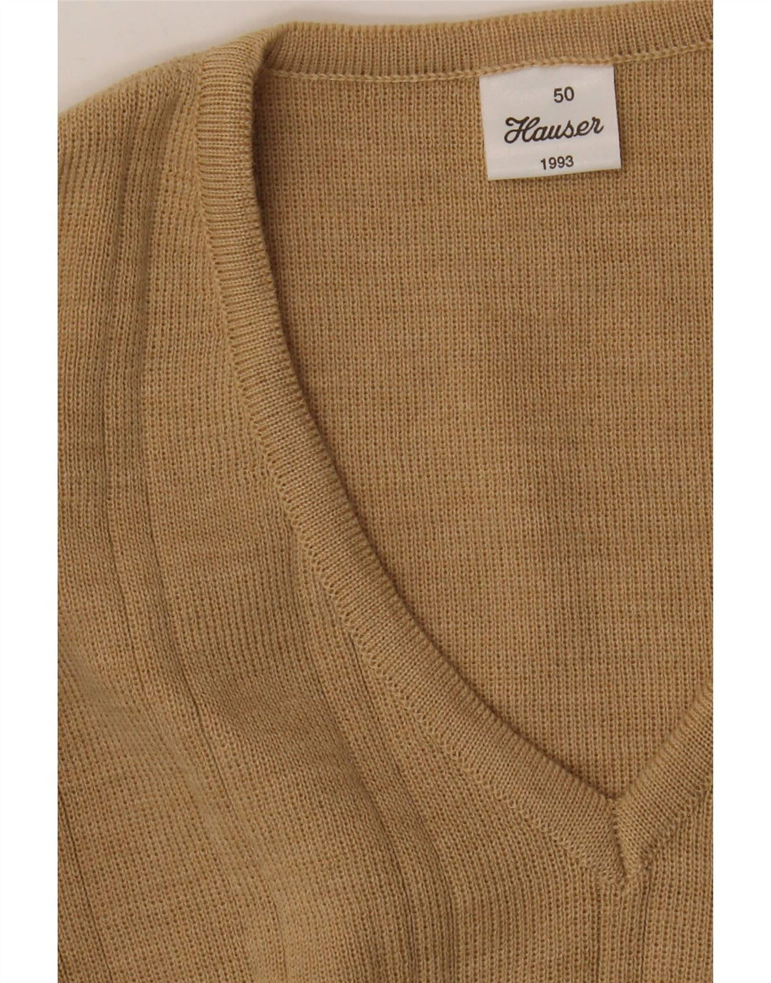 Vintage męski sweter z dekoltem w kształcie litery V IT 50 średni beżowy akryl