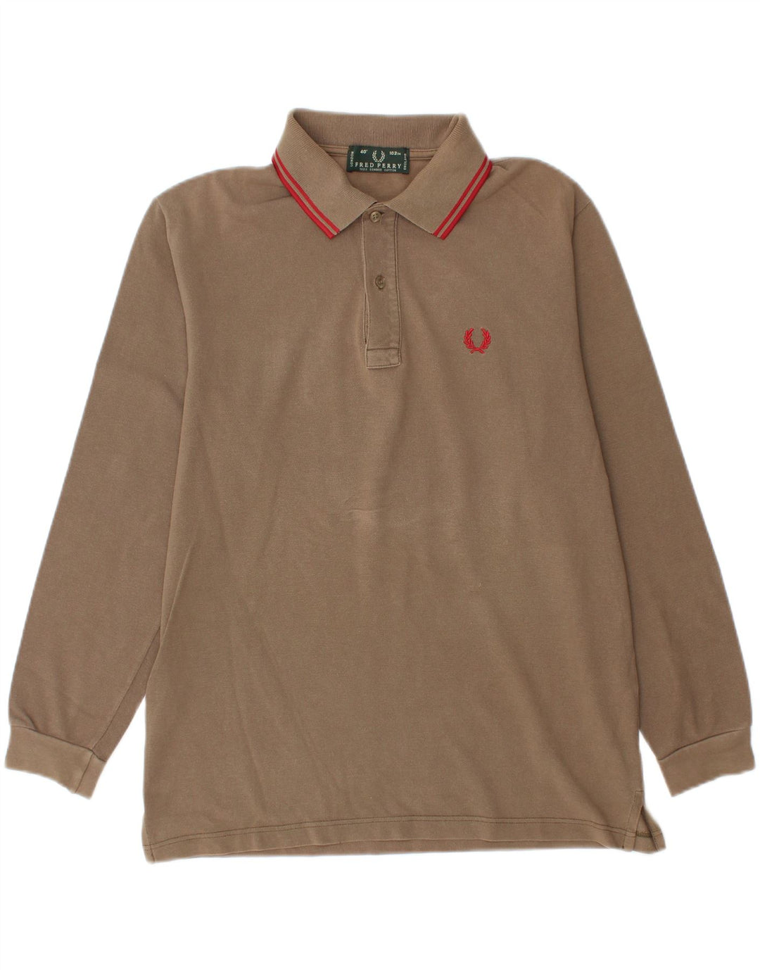Męska koszulka polo z długim rękawem Fred Perry, średnio beżowa, bawełniana