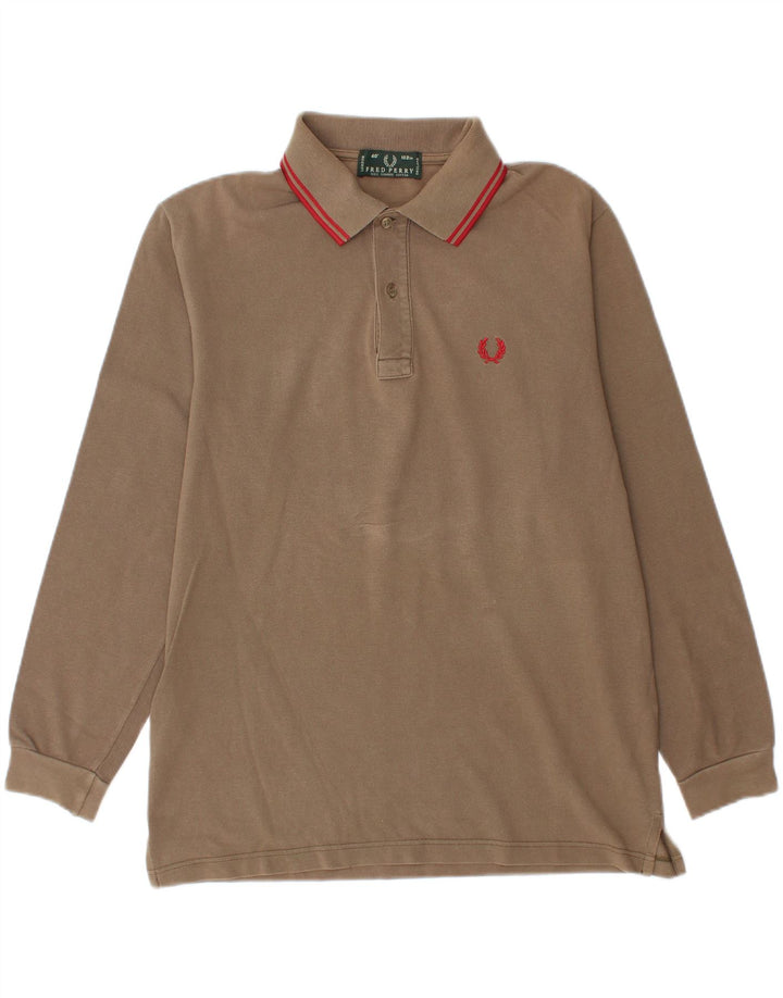 Męska koszulka polo z długim rękawem Fred Perry, średnio beżowa, bawełniana