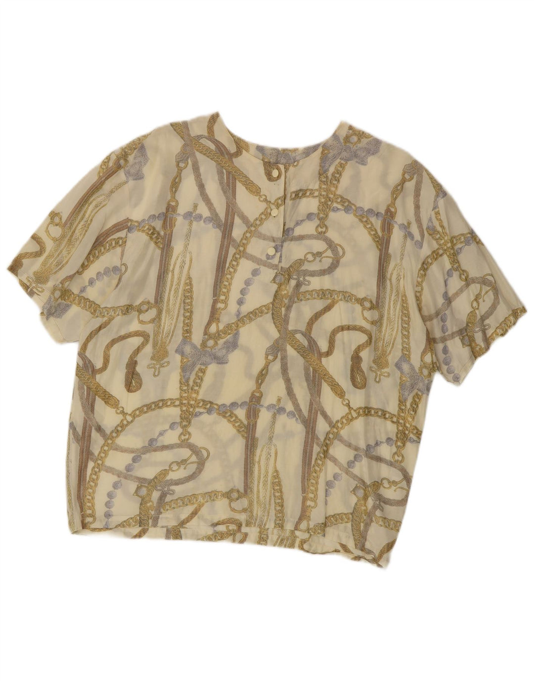 Bluzka damska VINTAGE w abstrakcyjny wzór UK 16, duża, beżowa, akrylowa