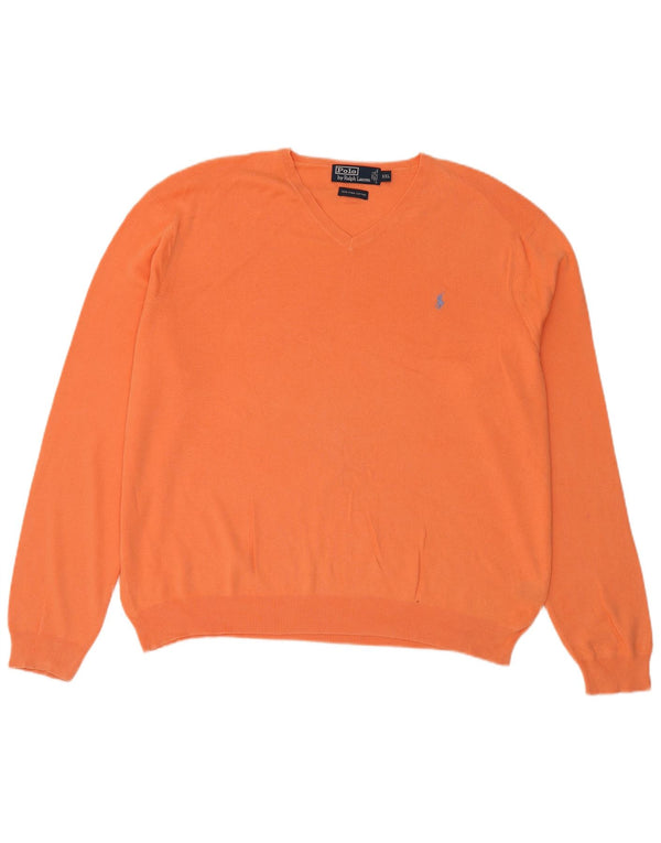Polo Ralph Lauren Męski sweter o luźnym kroju z dekoltem w kształcie litery V, 2XL, Pomarańczowa bawełna