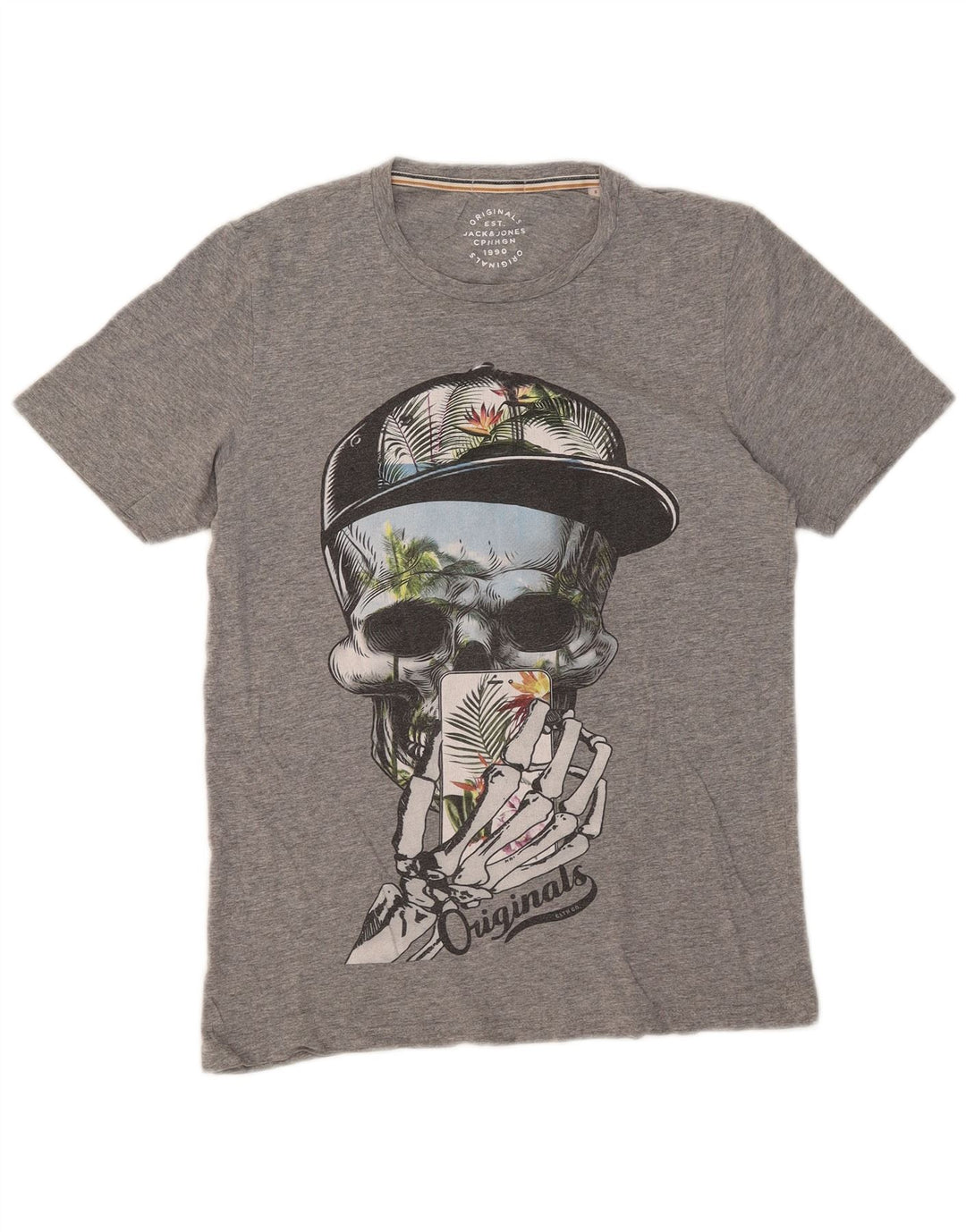 Męski T-shirt z grafiką JACK & JONES, mały, szary, nakrapiany