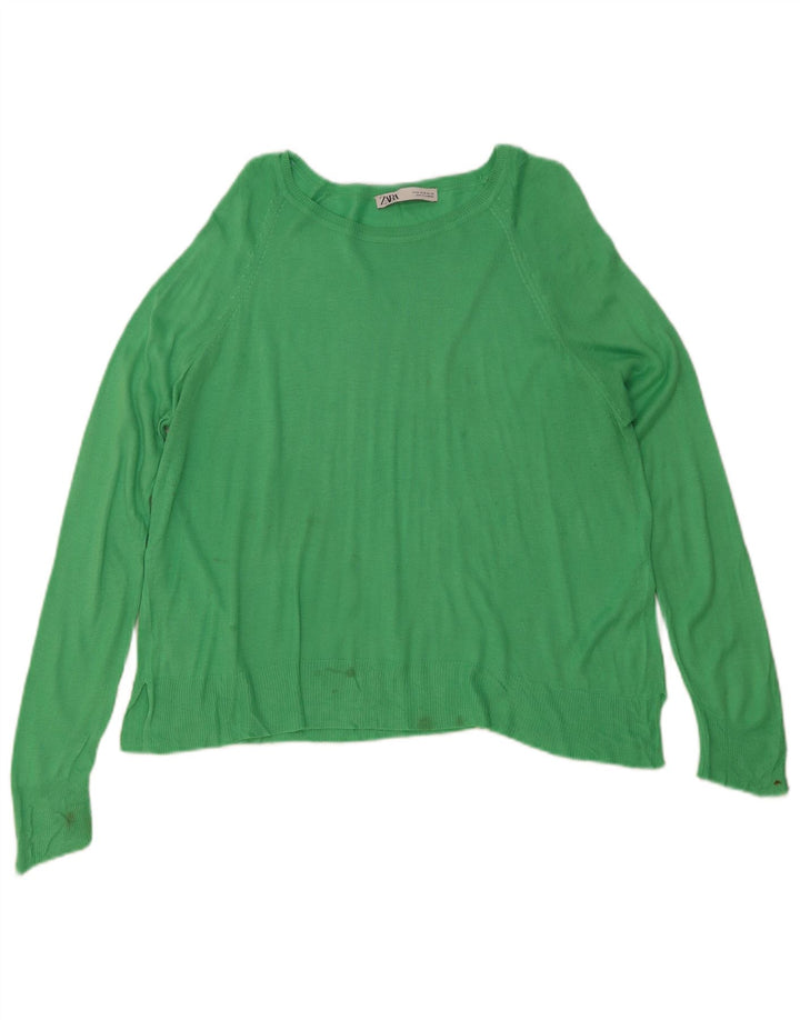 Damski sweter Zara z dekoltem w łódkę UK 14 Średni niebieski wiskoza