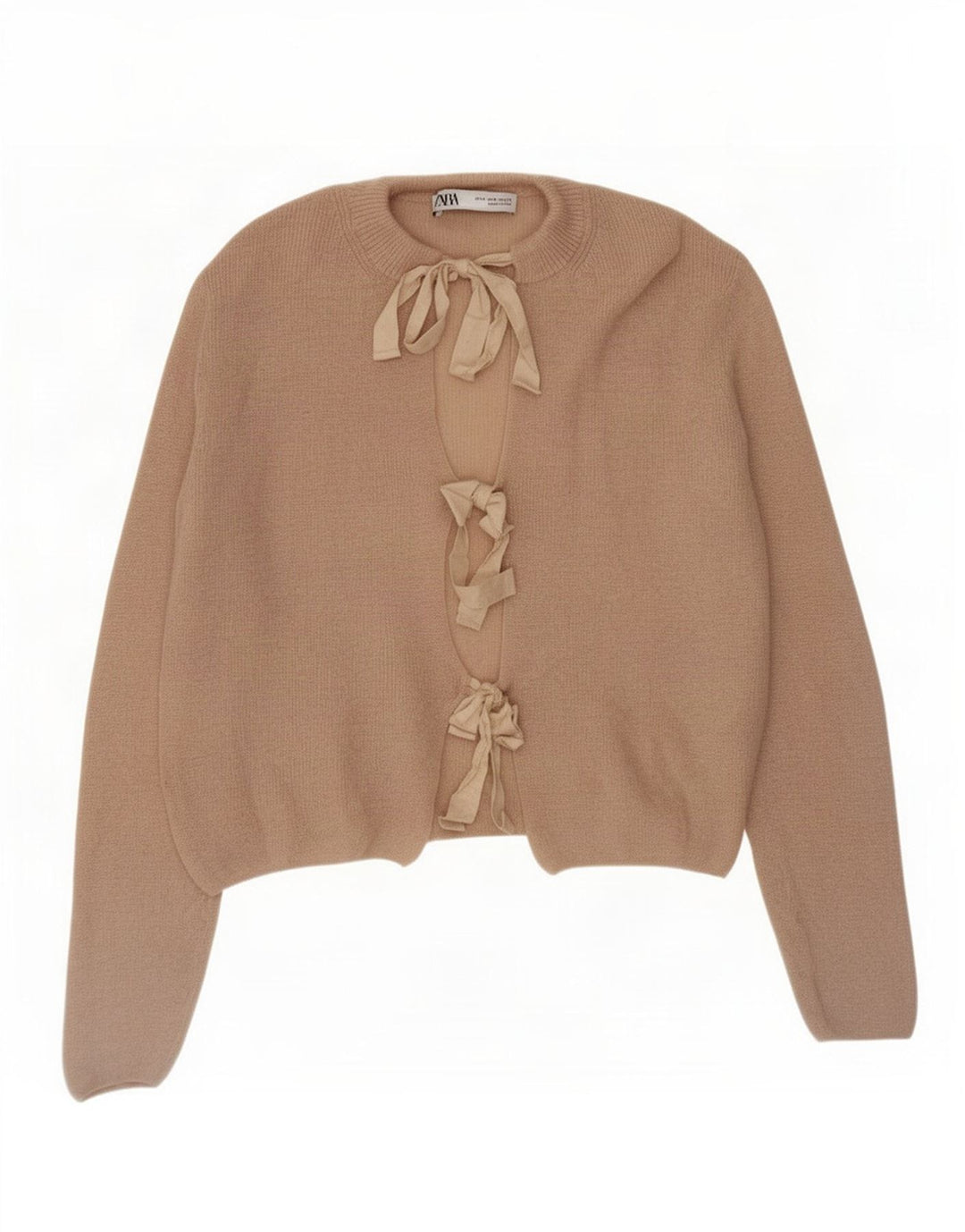 Sweter damski Zara Crop Cardigan UK 14 Średni Beżowy Poliamid