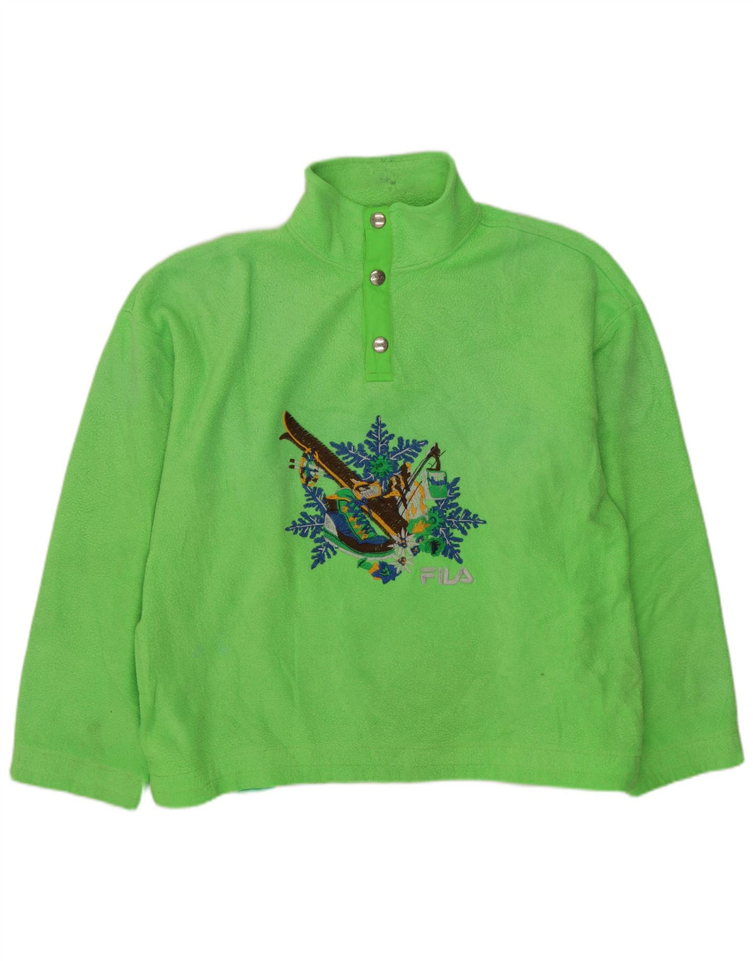 FILA Męski sweter polarowy o luźnym kroju z graficznymi guzikami pod szyją IT 46 Small Green