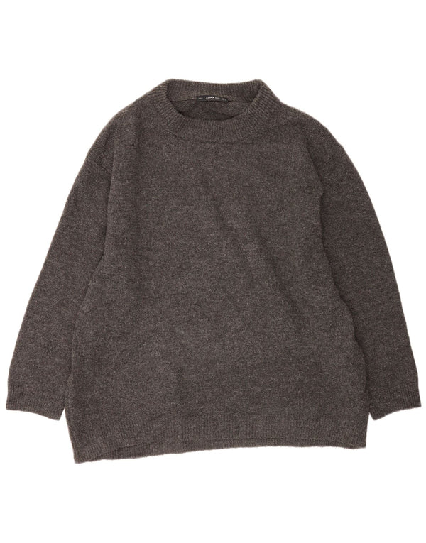Damski sweter oversize Zara z okrągłym dekoltem UK 14, średni szary