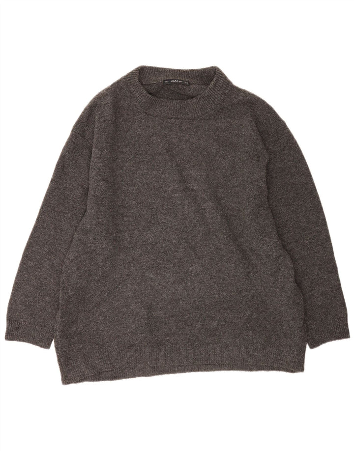 Damski sweter oversize Zara z okrągłym dekoltem UK 14, średni szary