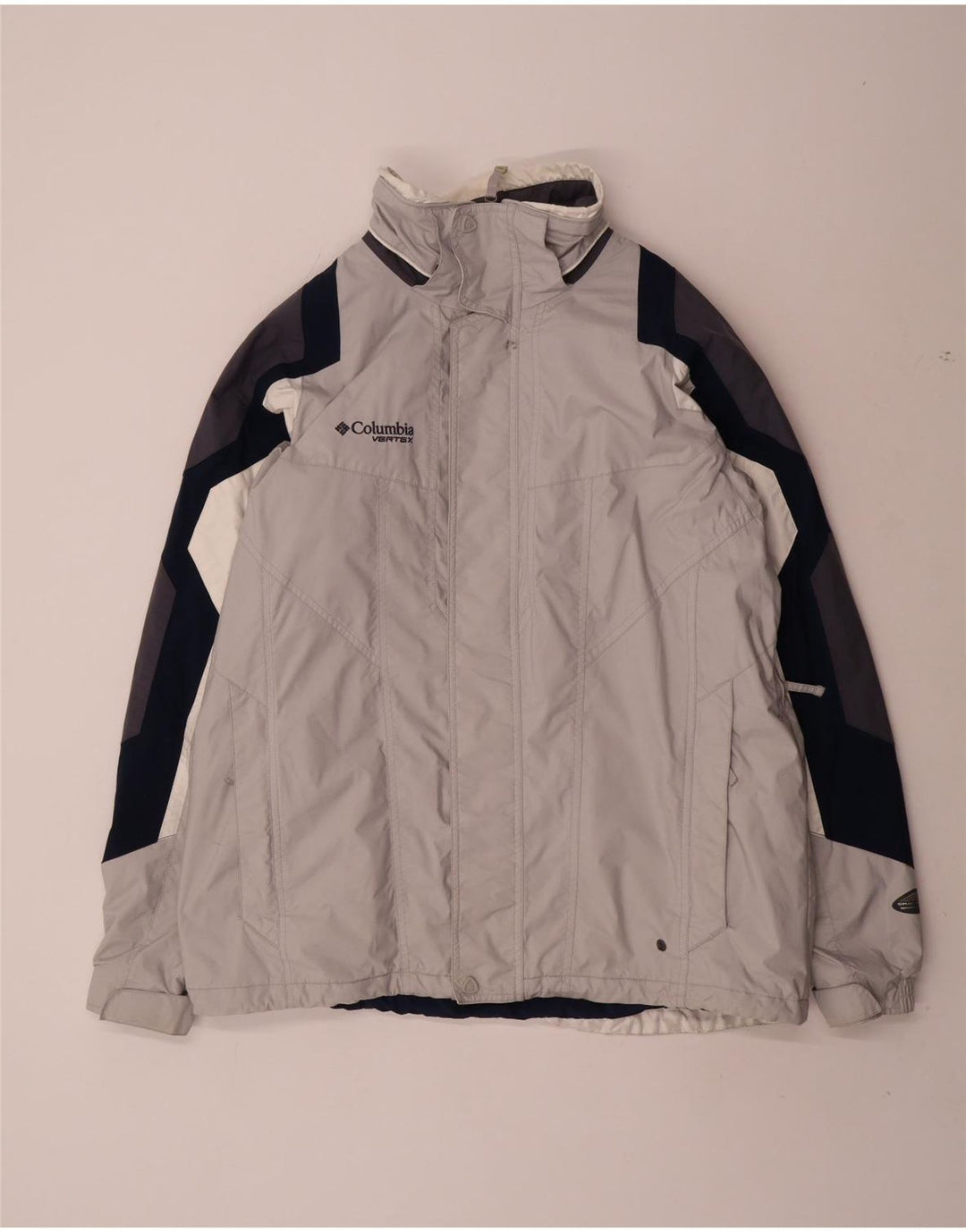 Męska kurtka wiatrówka Columbia UK 40, duży, szary nylon w blokach kolorów