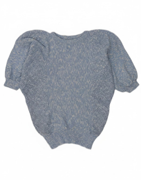 Sweter damski w stylu vintage z dekoltem w łódkę UK 14, duży, niebieski nakrapiany