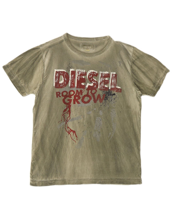 Damska koszulka z grafiką Diesel Top UK 14, duża bawełna khaki Tie Dye