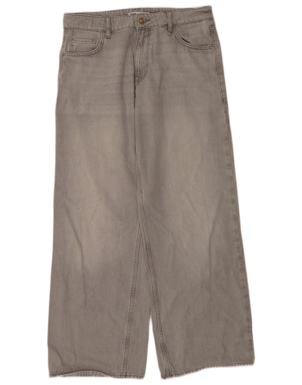 Damskie jeansy z szeroką nogawką Zara EU 38 Small W28 L32 Szara bawełna