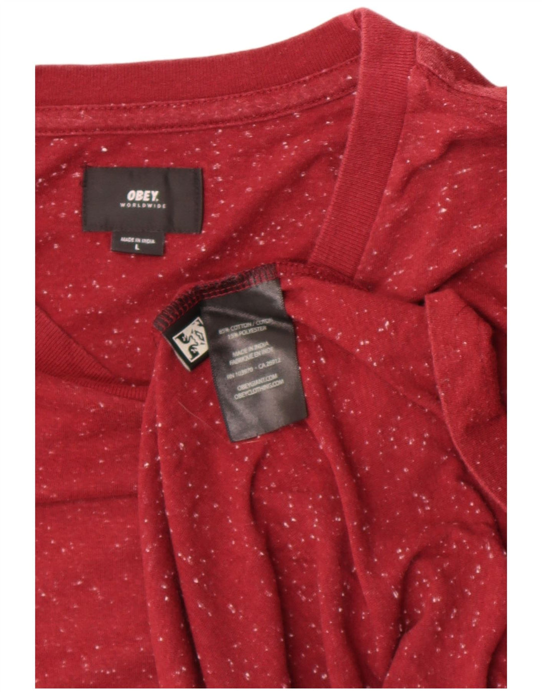 Obey Męski T-shirt Top, Duży, Czerwony, Nakrapiany Bawełniany