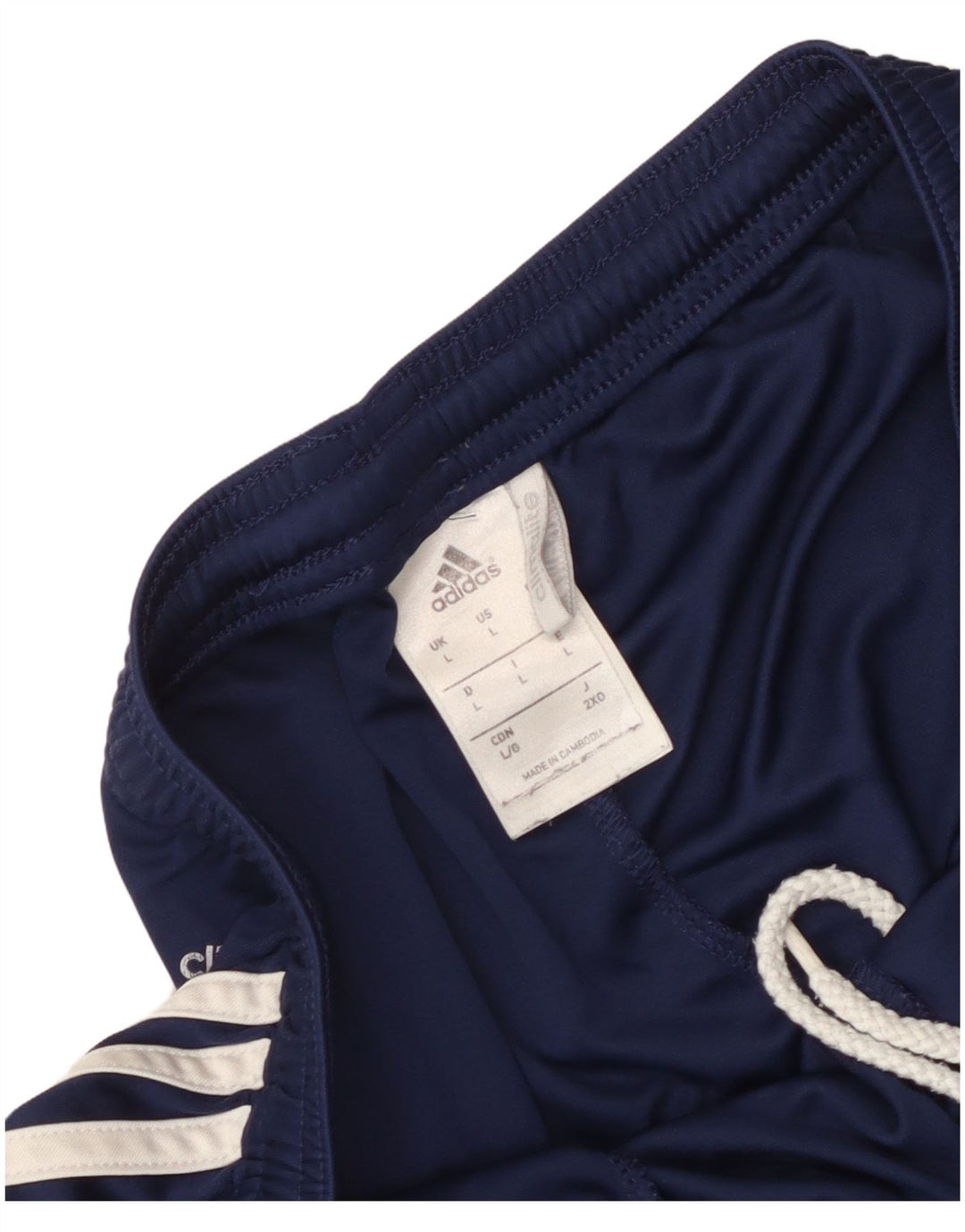 Męskie spodenki sportowe Adidas Climalite, duże, granatowe, z blokami kolorów, poliestrowe
