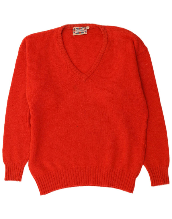 Vintage Mens V-Neck Jumper Sweater Large Red New Wool