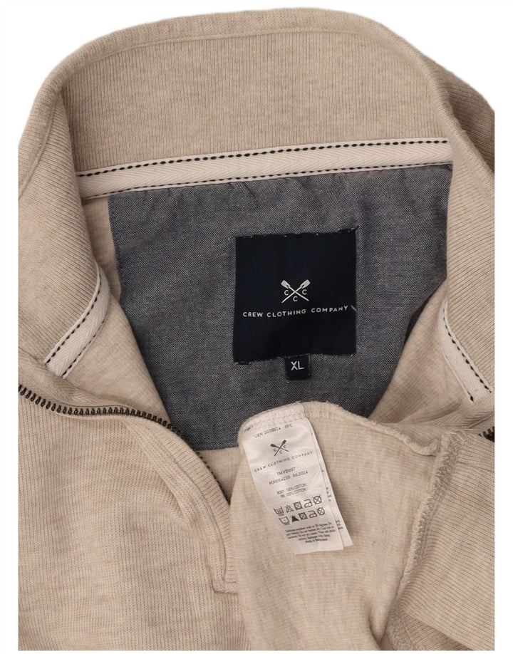 CREW CLOTHING Męski sweter zapinany na zamek XL, beżowy, bawełniany
