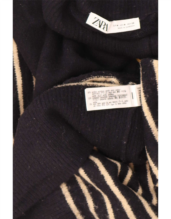 Damski sweter zapinany na guziki Zara UK 14, średni granatowy w paski