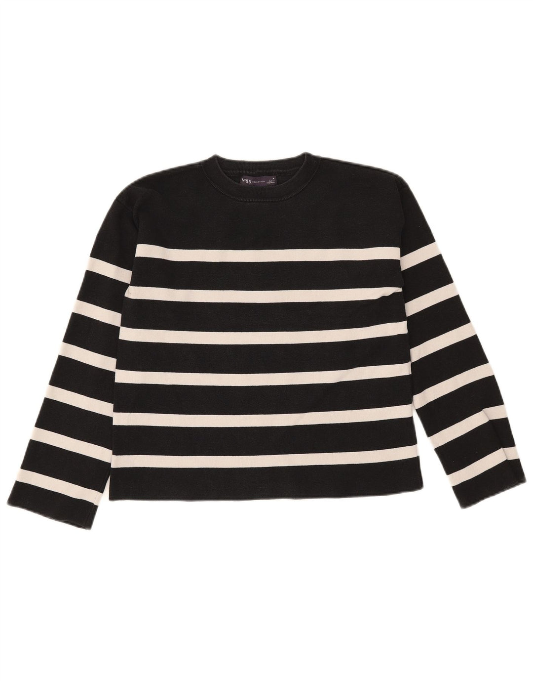 Marks & Spencer Damski sweter z okrągłym dekoltem, UK 12, średnie czarne paski
