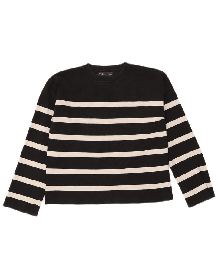 Marks & Spencer Damski sweter z okrągłym dekoltem, UK 12, średnie czarne paski