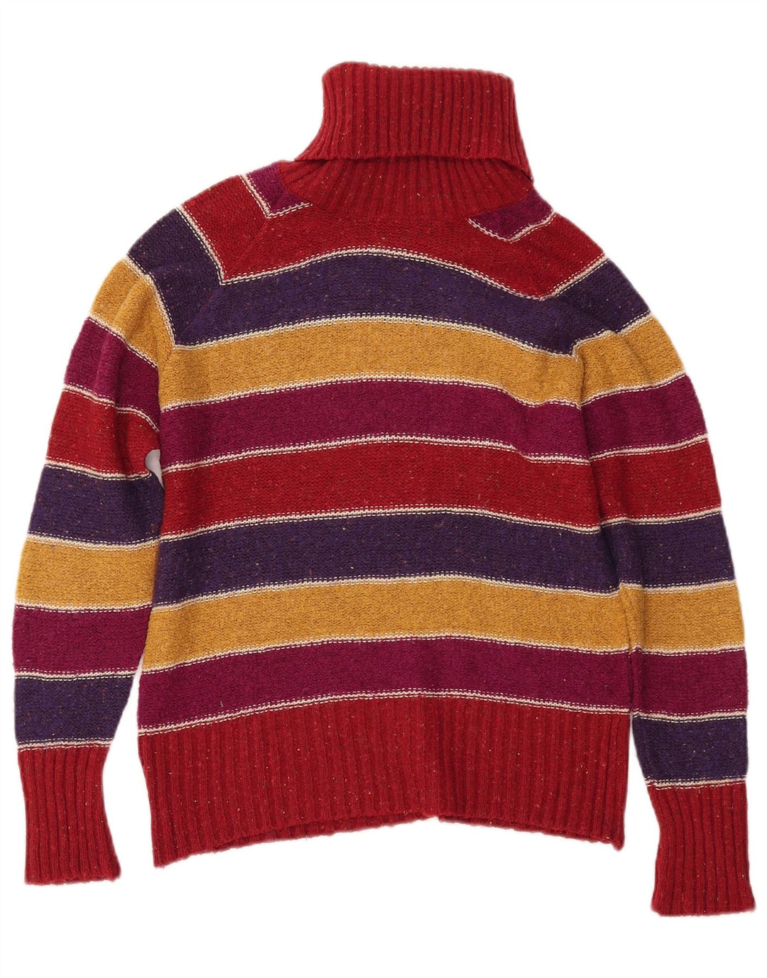 Sweter damski VINTAGE z wywijanym dekoltem UK 14, średnie, wielokolorowe paski