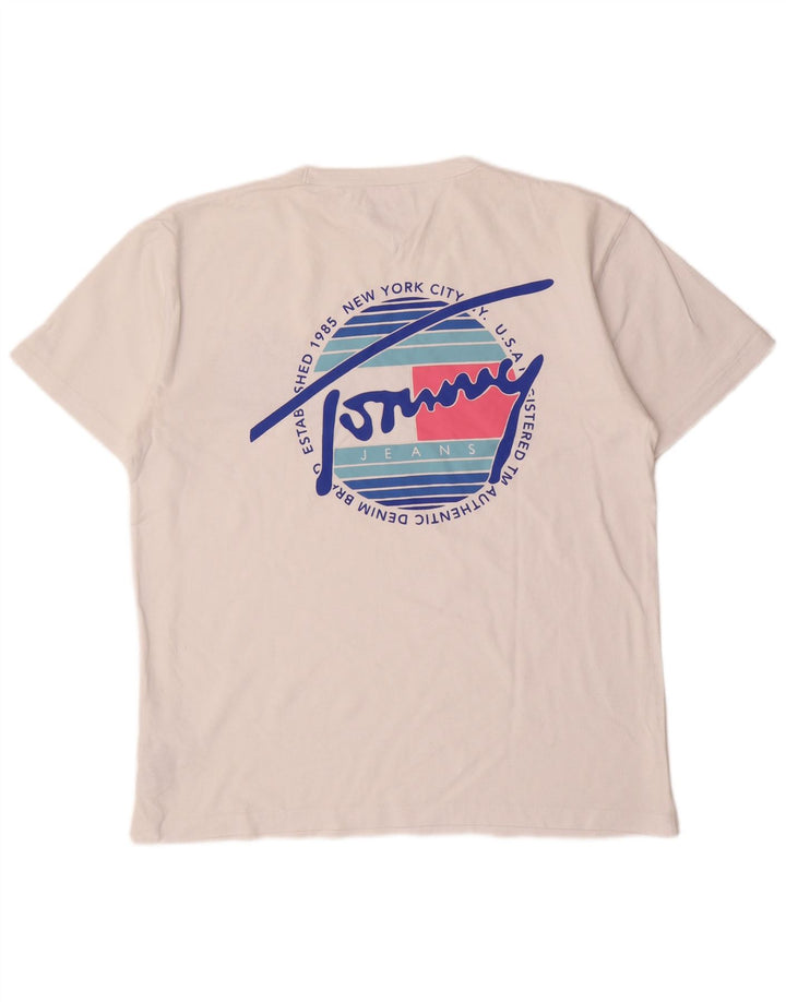 Męski T-shirt z grafiką TOMMY HILFIGER, duży, biały, bawełniany