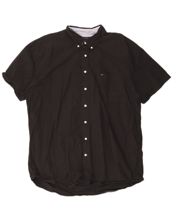 Męska koszula z krótkim rękawem Tommy Hilfiger o klasycznym kroju, 2XL, czarna bawełna