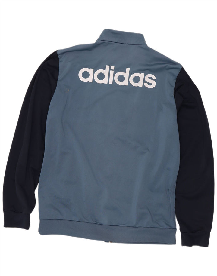 Adidas Męska bluza dresowa z grafiką, duża niebieska, poliestrowa z blokami kolorów