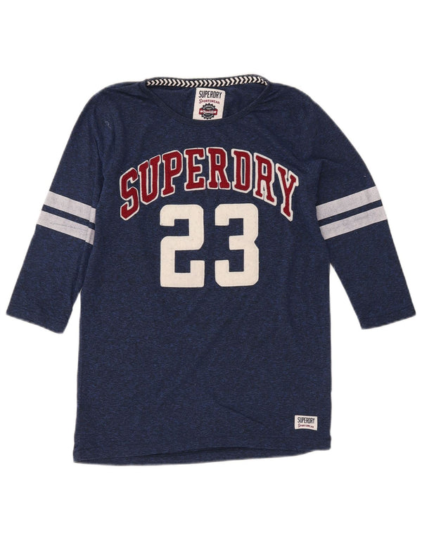 Damski top graficzny SUPERDRY z rękawem 3/4 UK 2 2XS granatowy poliester