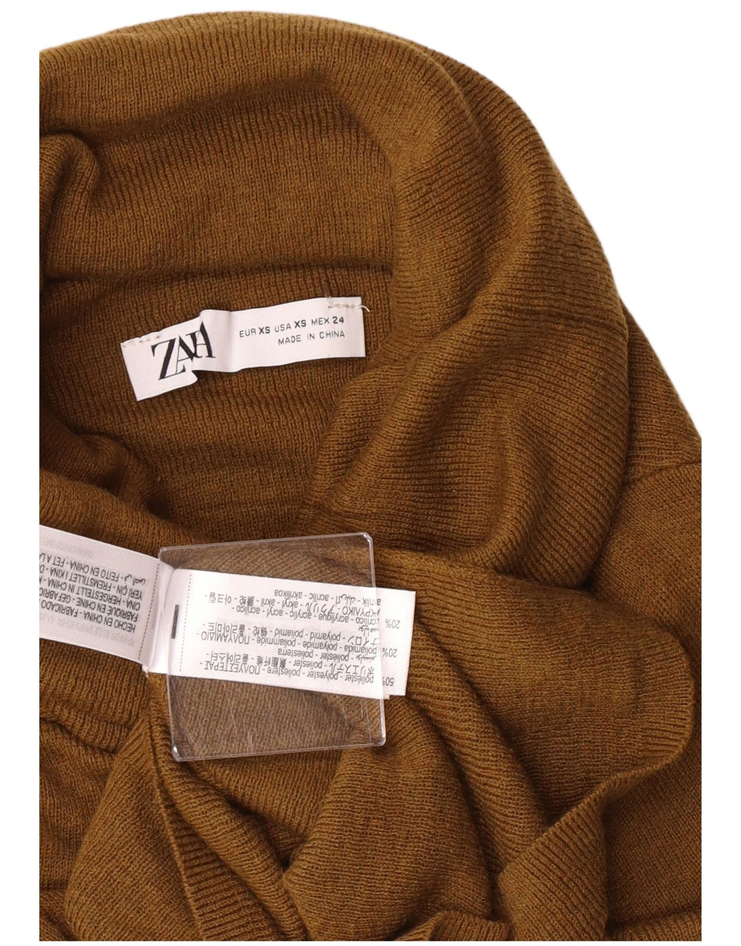 Damski sweter z golfem Zara, UK 4 XS, khaki, poliester