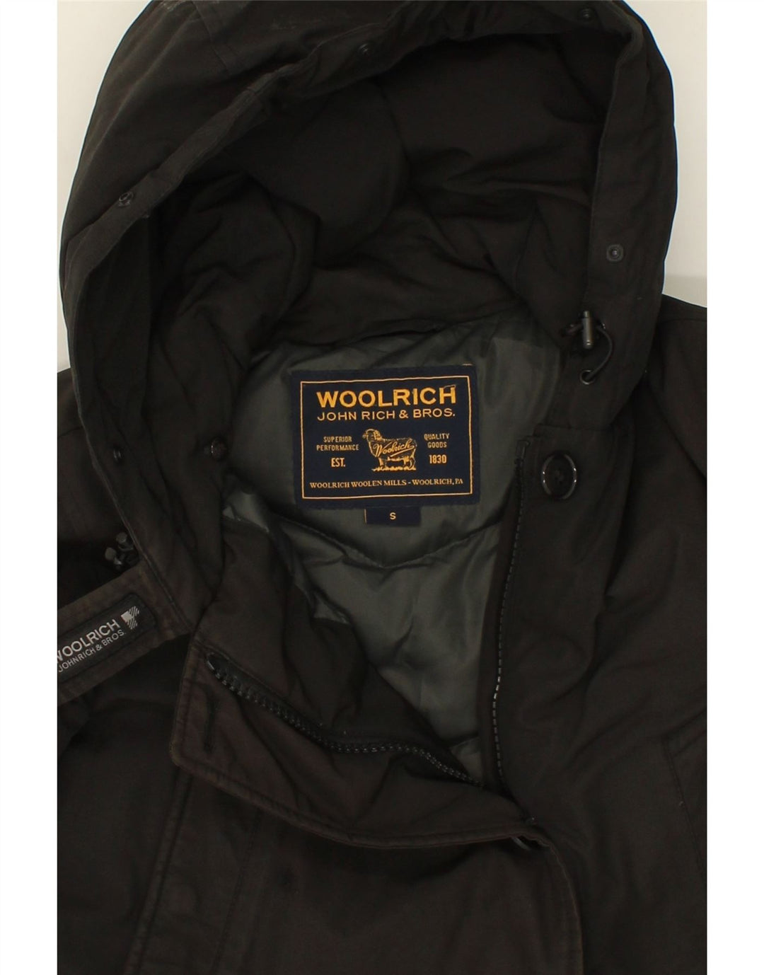 WOOLRICH Womens Hooded Padded Coat UK 10 Small Black Polyester Vintage Woolrich and Second-Hand Woolrich from Messina Hembry 