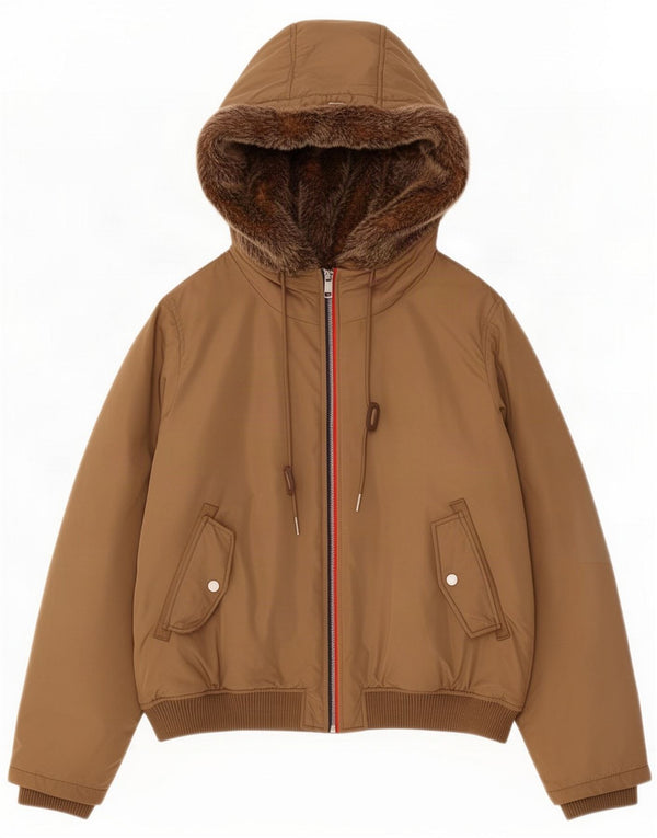 Damska ocieplana kurtka z kapturem Tommy Hilfiger UK 14 Large Brown Nylon