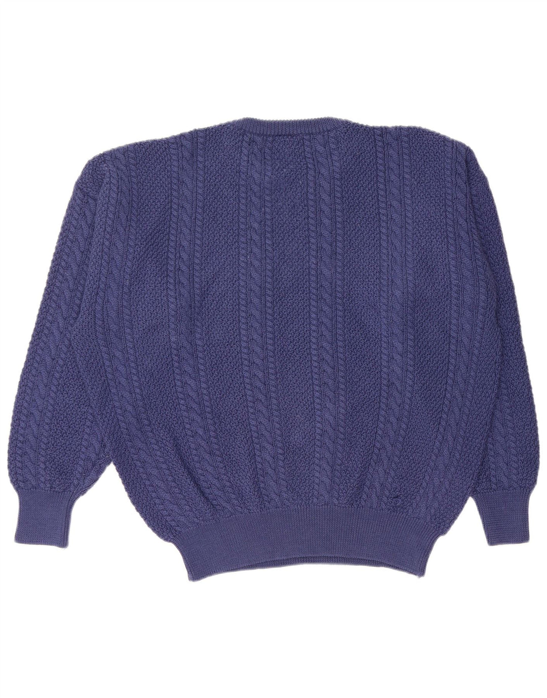 Męski sweter z okrągłym dekoltem w stylu VINTAGE XL Granatowa, dziewicza wełna