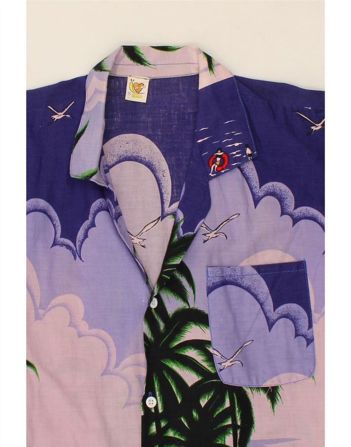 VINTAGE Mens Short Sleeve Shirt Small Navy Blue Polyester Hawaiian Vintage Vintage and Second-Hand Vintage from Messina Hembry 