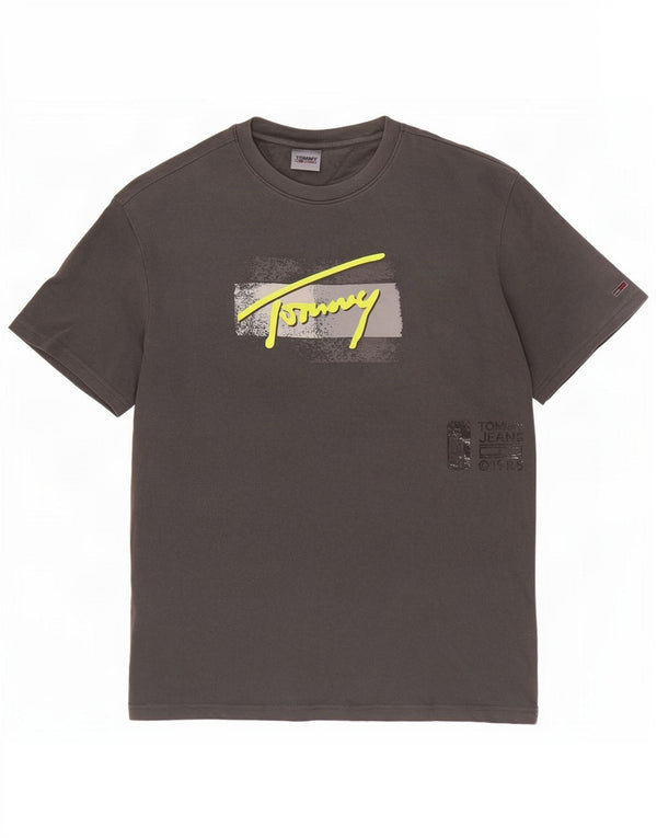 Męski T-shirt z grafiką Tommy Hilfiger, duży, szary, bawełniany