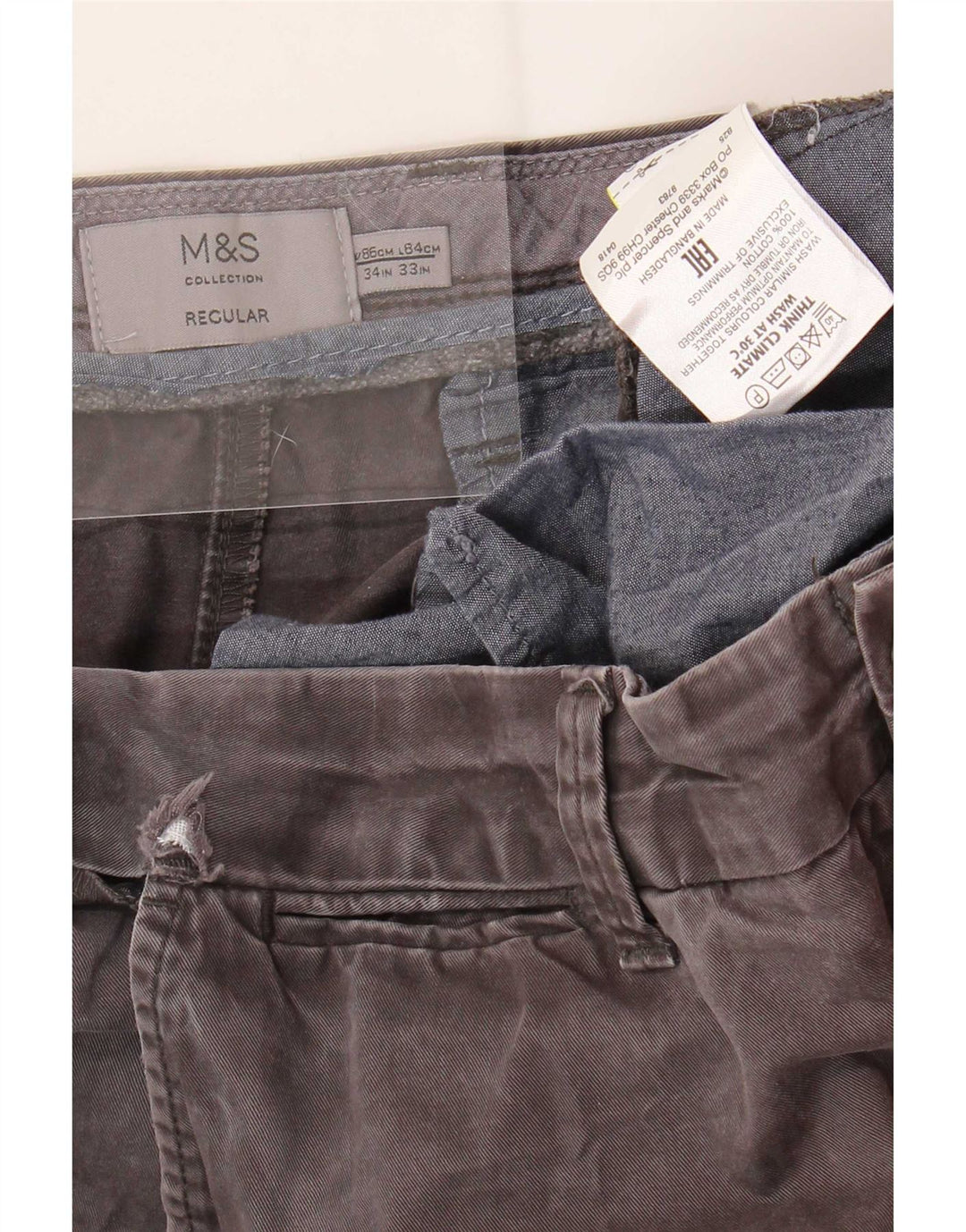 Męskie spodnie typu chino Regular Marks & Spencer W34 L33 Szara bawełna