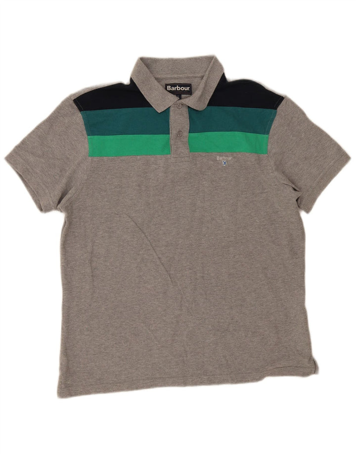 Męska koszulka polo Barbour, duża, szara, bawełniana w bloki kolorów