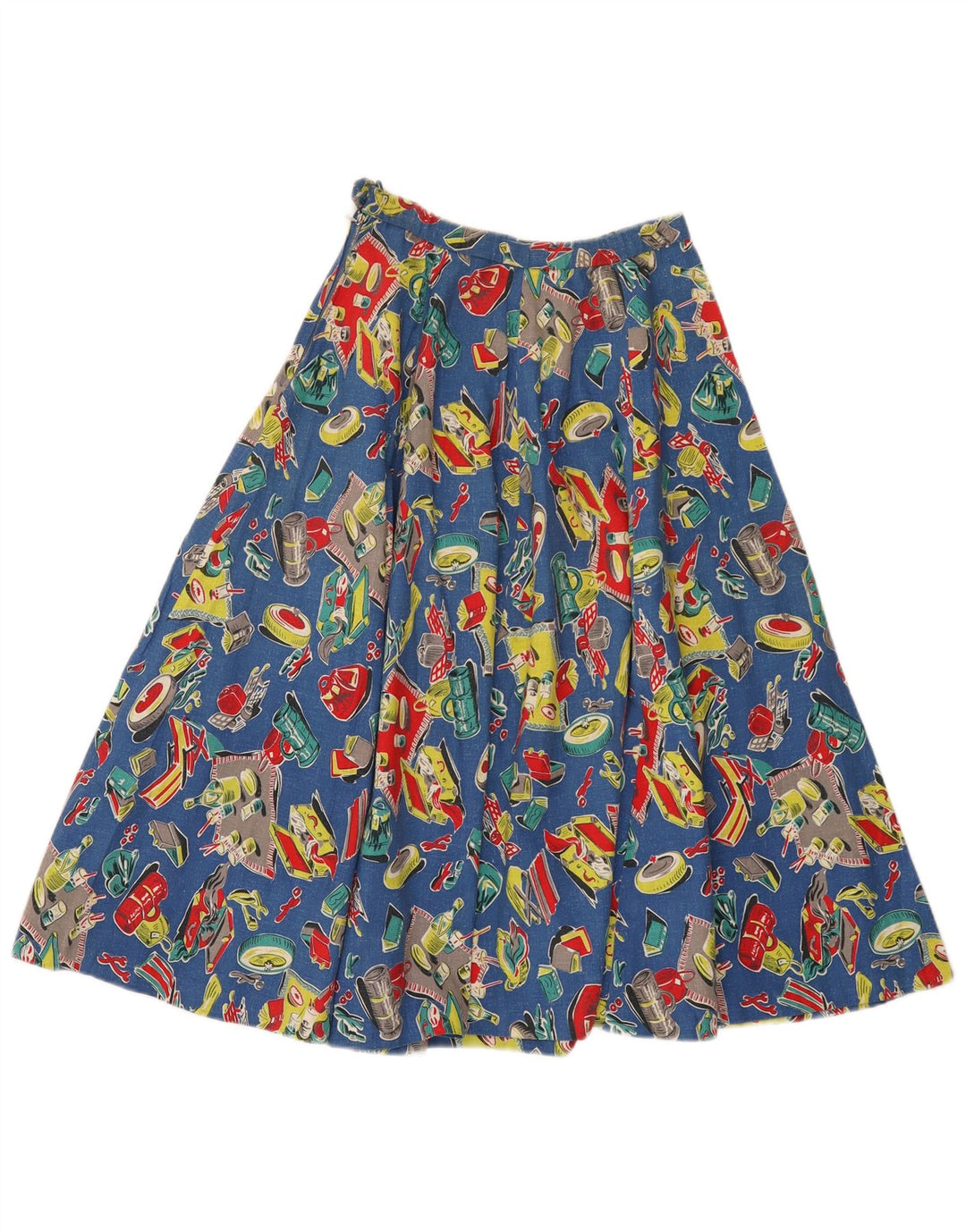 Vintage damska plisowana spódnica rozkloszowana w abstrakcyjny wzór W24 XS niebieska