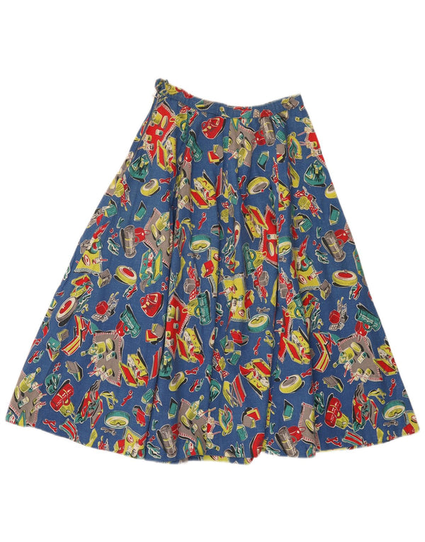 Vintage damska plisowana spódnica rozkloszowana w abstrakcyjny wzór W24 XS niebieska