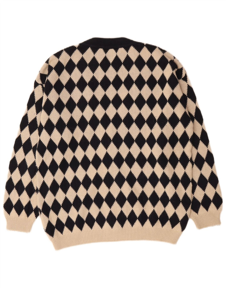 Męski sweter z grafiką w stylu vintage, średni beż, argyle/diamentowa bawełna