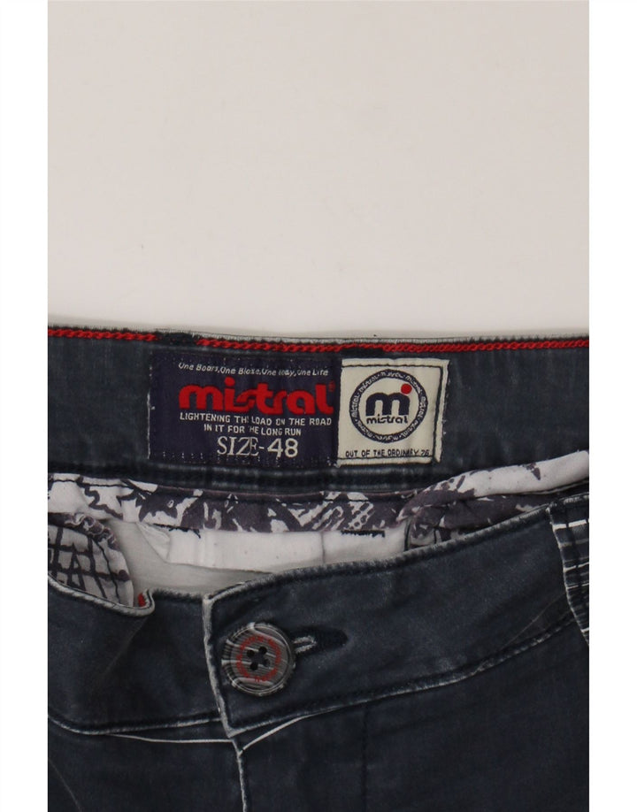 MISTRAL Mens Chino Shorts IT 48 Medium W34 Navy Blue Striped Cotton