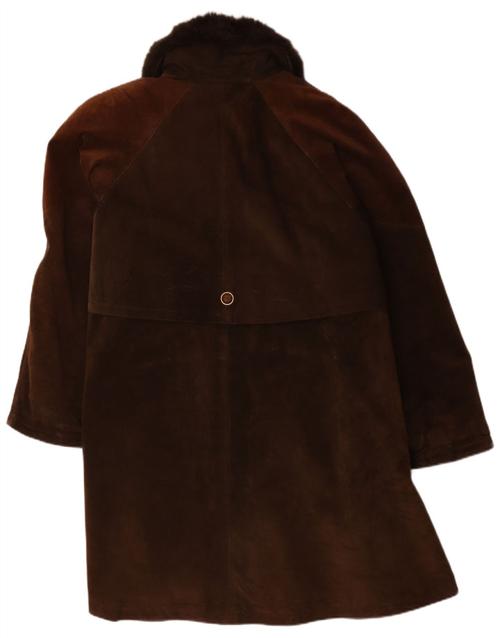 Vintage damski zamszowy płaszcz oversize IT 44 średnio brązowa skóra