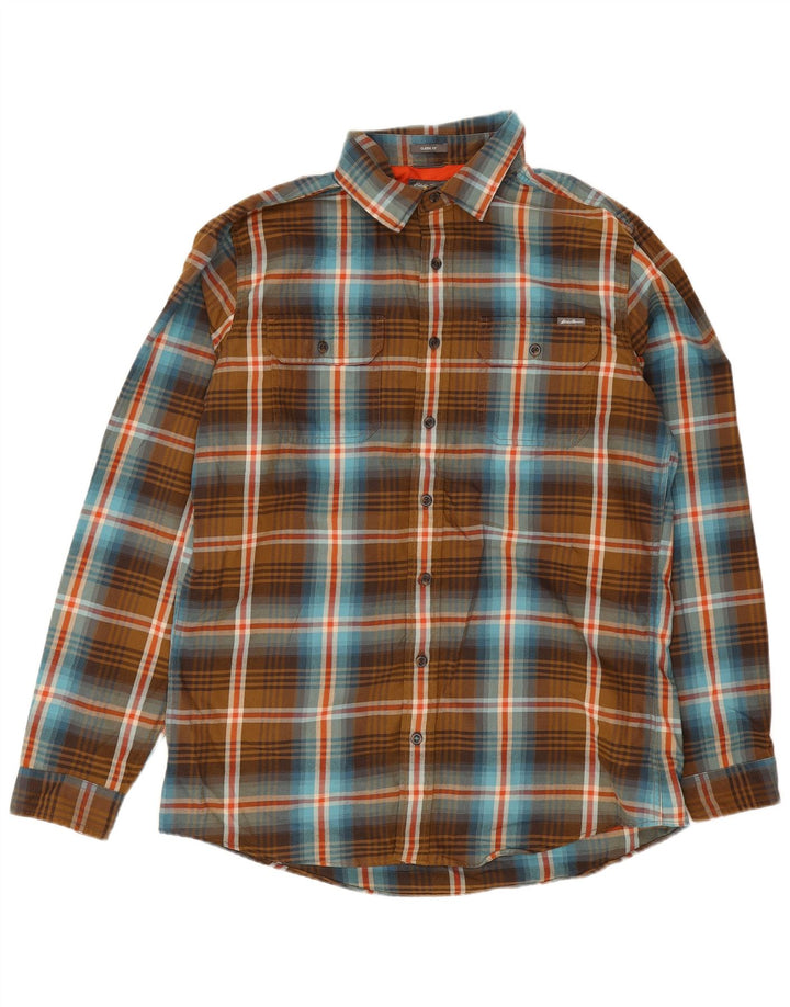 Eddie Bauer Męska wysoka koszula flanelowa o klasycznym kroju, duża, brązowa, poliester w kratę