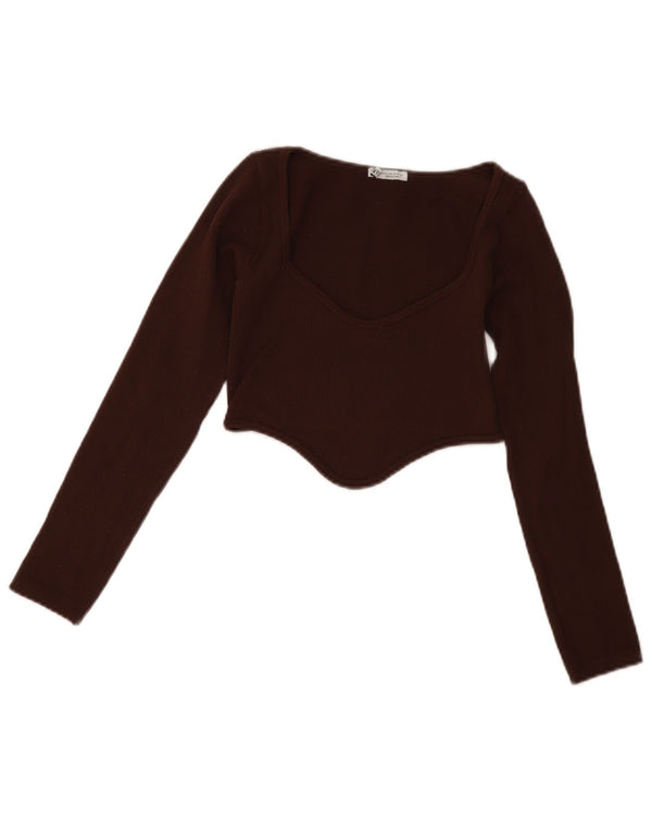 Damski krótki top Zara z długim rękawem, UK 4 XS, burgundowy
