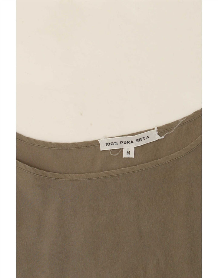 Vintage damski top na ramiączkach UK 14, średni khaki, jedwab